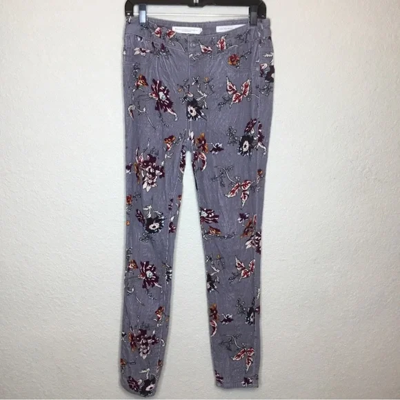 Pilcro & Letterpress Anthropology Gray Floral High Rise Skinny Cord Jeans 28 - Picture 2 of 11